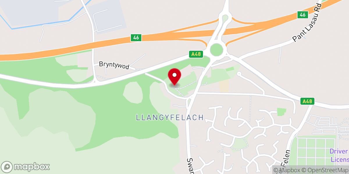 Map showing location of Church of St David and Cyfelach