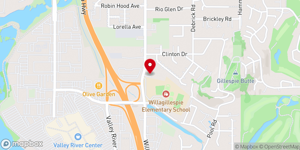 Map showing location of Eugene Vineyard Church