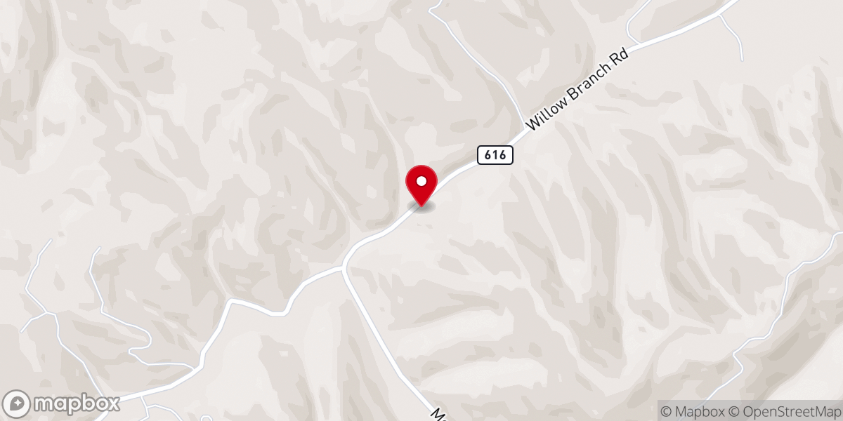Map showing location of Willow Branch Church