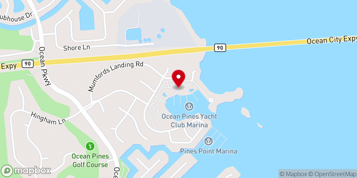 Map showing location of Ocean Pines Yacht Club