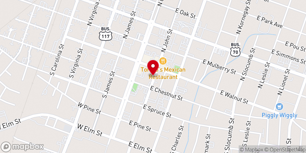 Map showing location of First Baptist Church