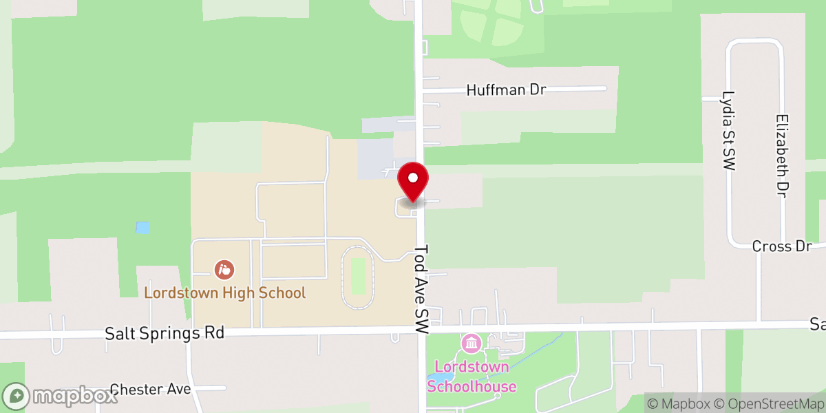 Map showing location of Lordstown Christian Church