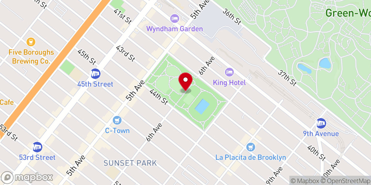Map showing location of Sunset Park