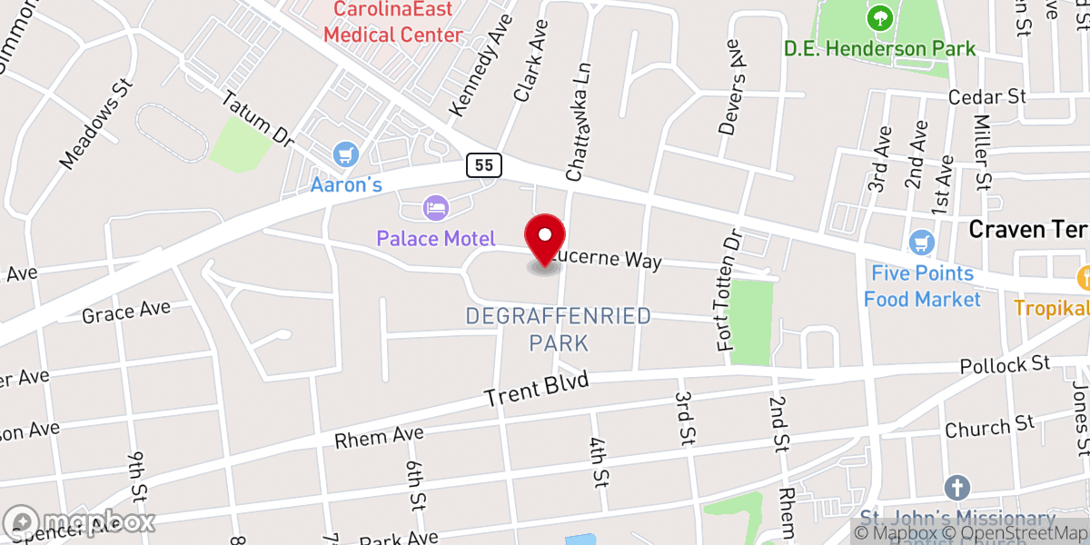 Map showing location of West New Bern Presbyterian Church