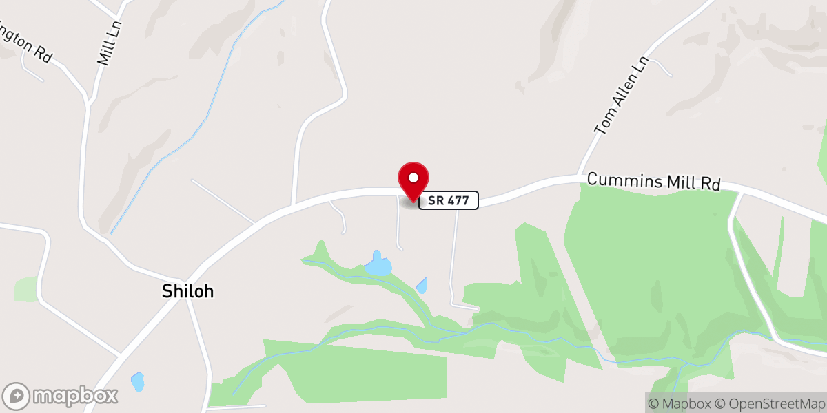 Map showing location of Cummins Mill Baptist Church