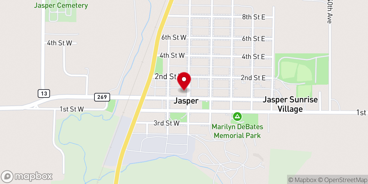 Map showing location of Jasper Baptist Church