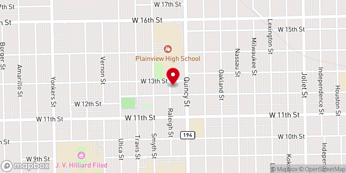 Map showing location of Colonial Baptist Church, Plainview, Tx