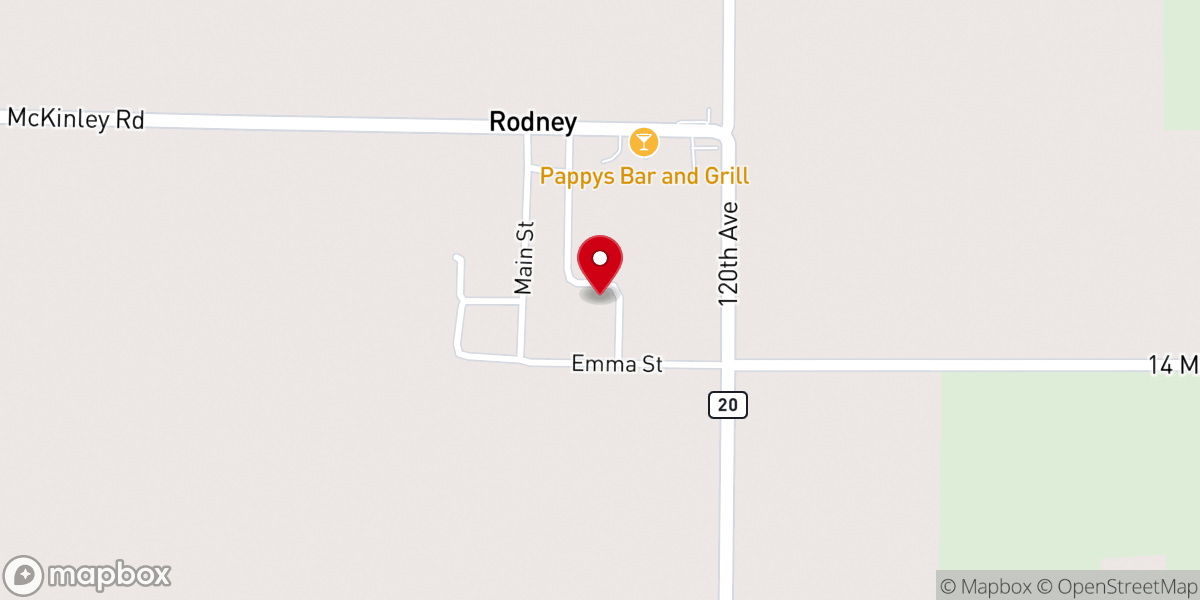 Map showing location of Rodney United Methodist Church