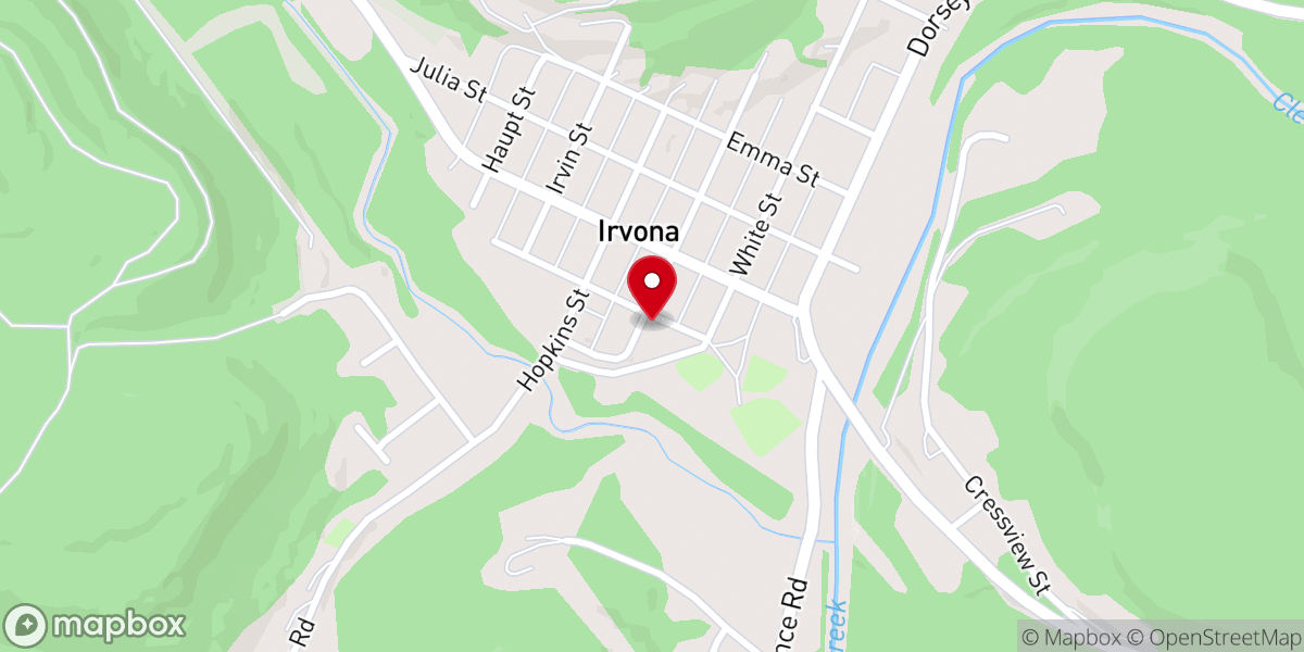 Map showing location of Irvona United Methodist Church