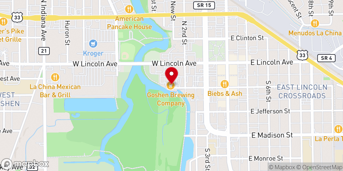 Map showing location of Goshen Brewing Company
