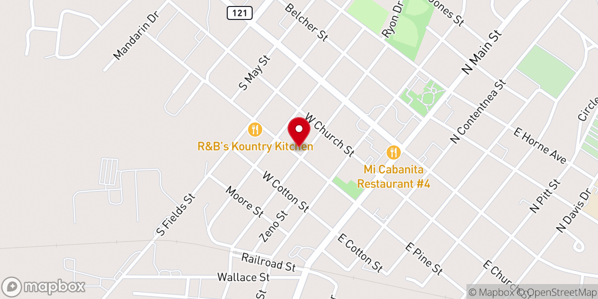 Map showing location of Pine Street Baptist Church