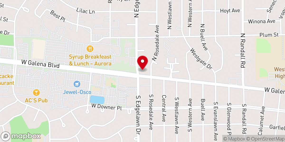 Map showing location of West Aurora church of Christ