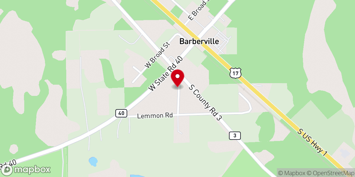 Map showing location of Barberville Pioneer Settlement