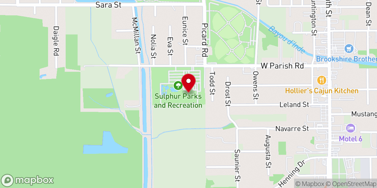 Map showing location of Rec & Aquatic Center - Sulphur Parks and Recreation