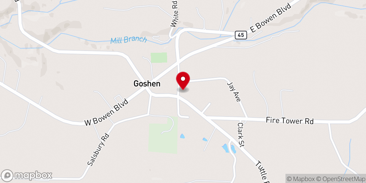 Map showing location of Goshen City Hall