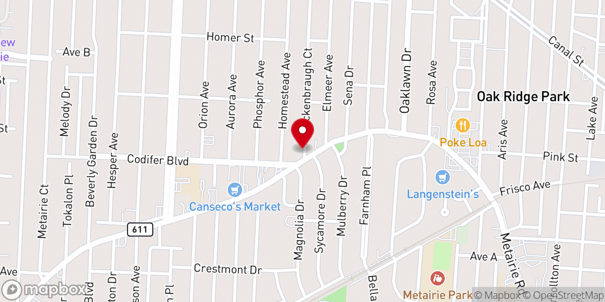 Map showing location of Old Metairie Protestant Church
