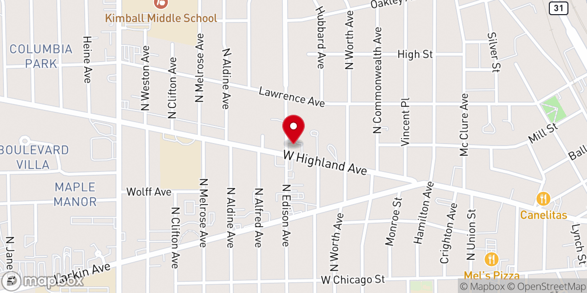 Map showing location of Iglesia de Cristo en Elgin