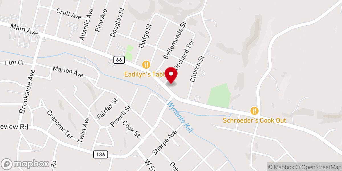 Map showing location of The Fifth Tier Baking Studio and Coffeehouse