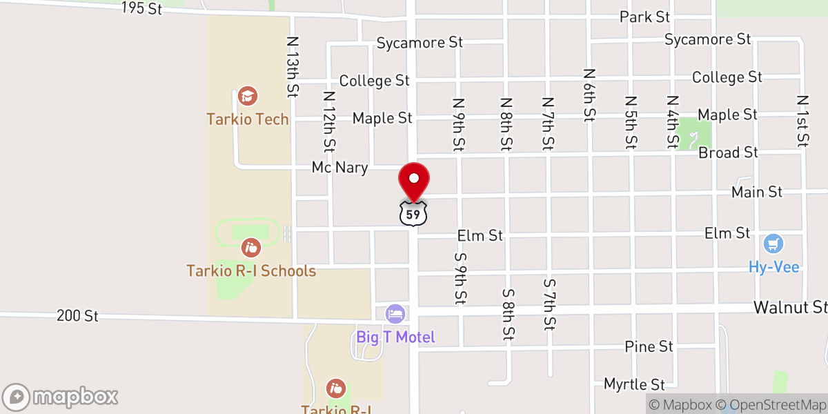 Map showing location of Tarkio Ministerial Alliance - First Baptist Church - Food Distribution Center