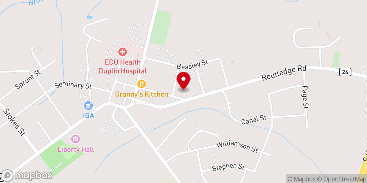 Map showing location of Kenansville United Methodist