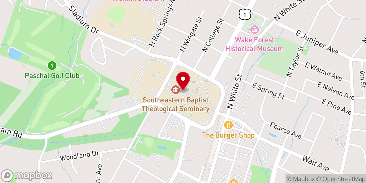 Map showing location of Southeastern Baptist Theological Seminary