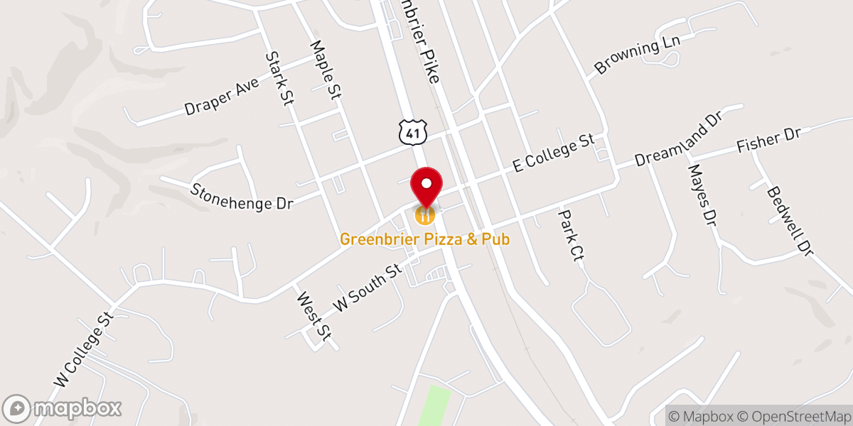 Map showing location of Greenbrier Pizza & Pub