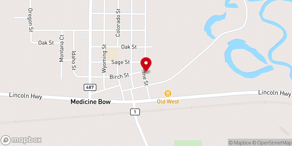 Map showing location of Medicine Bow Community Center