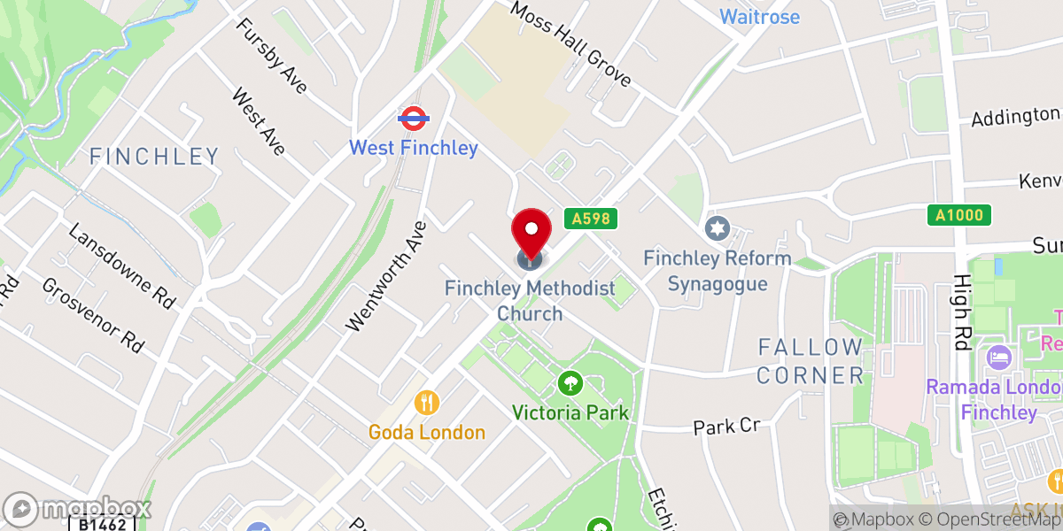Map showing location of Finchley Methodist Church
