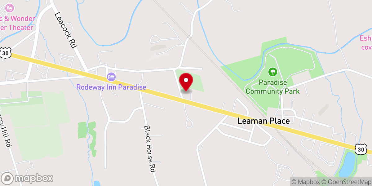 Map showing location of Leacock Presbyterian Church