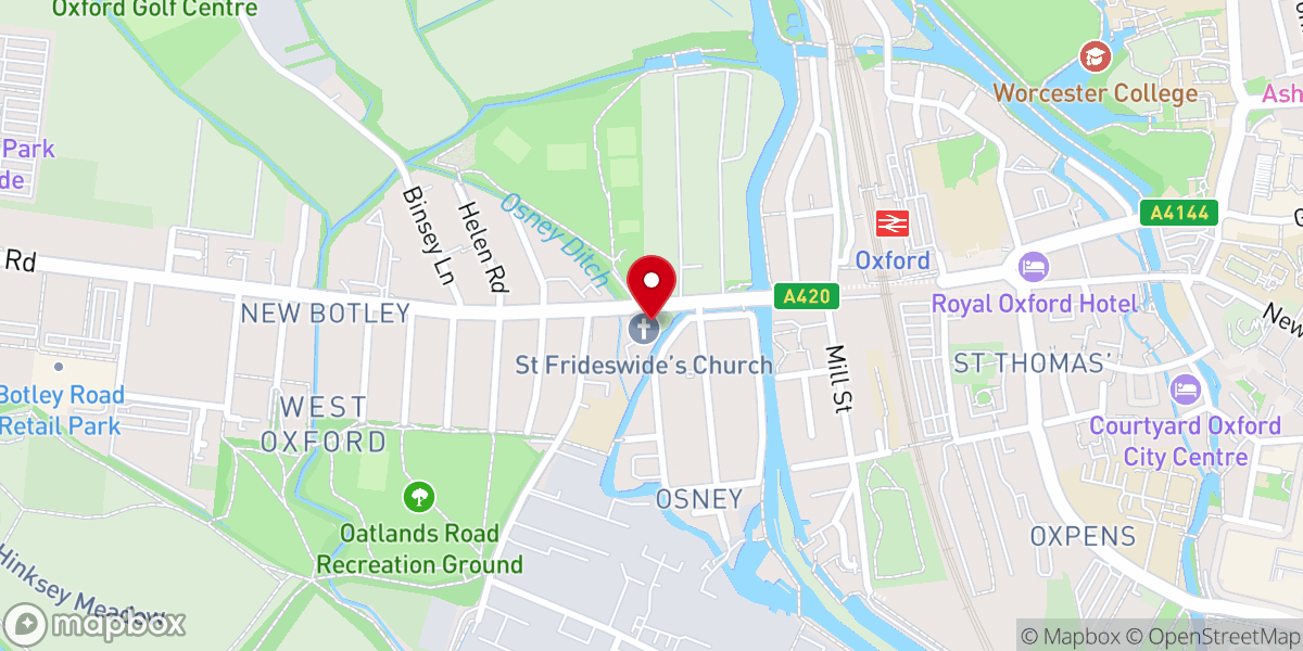 Map showing location of St Frideswide's Church