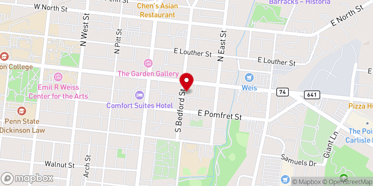 Map showing location of First Evangelical Lutheran Church