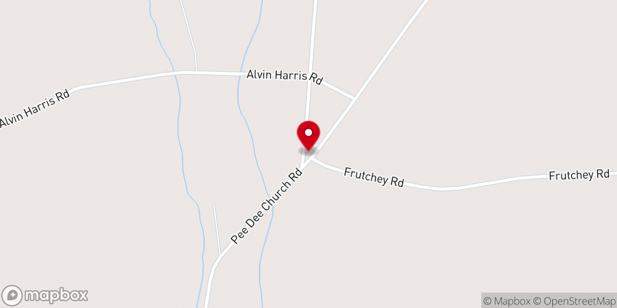 Map showing location of Pee Dee Presbyterian Church