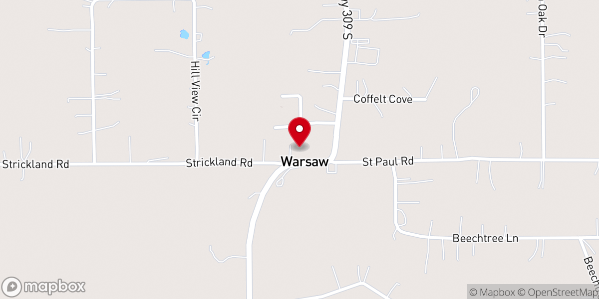 Map showing location of Hillcrest Baptist Church