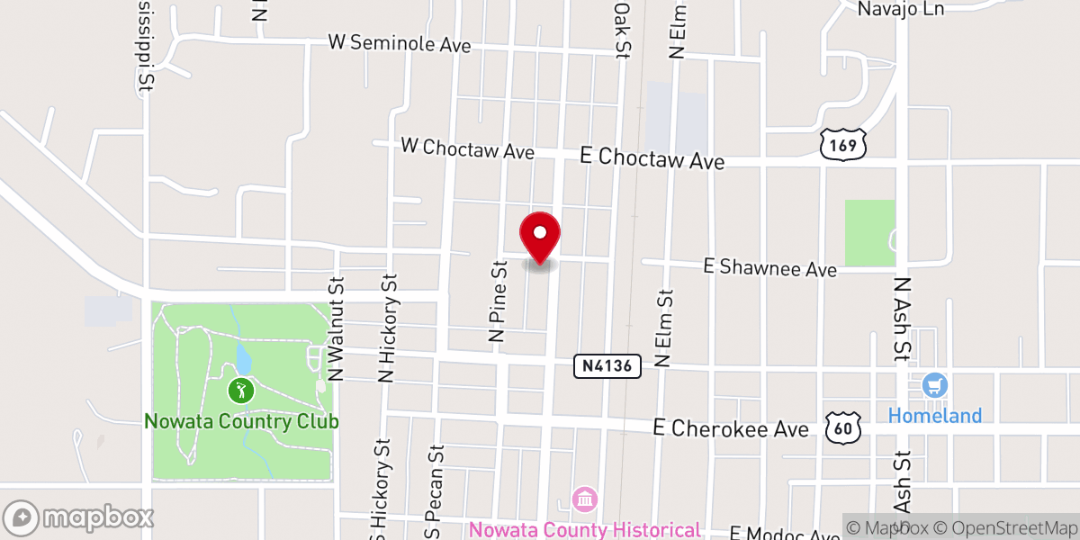 Map showing location of Nowata Methodist Church
