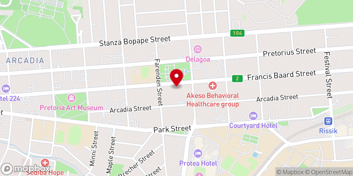 Map showing location of Central Baptist Church Pretoria - Arcadia