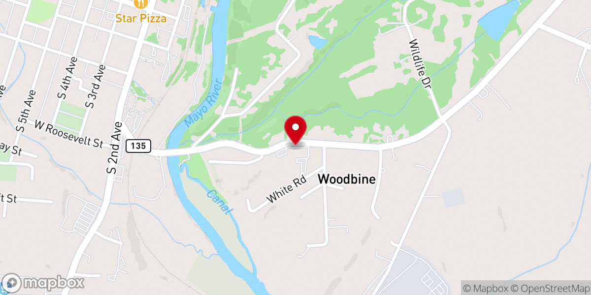 Map showing location of Woodbine Baptist Church