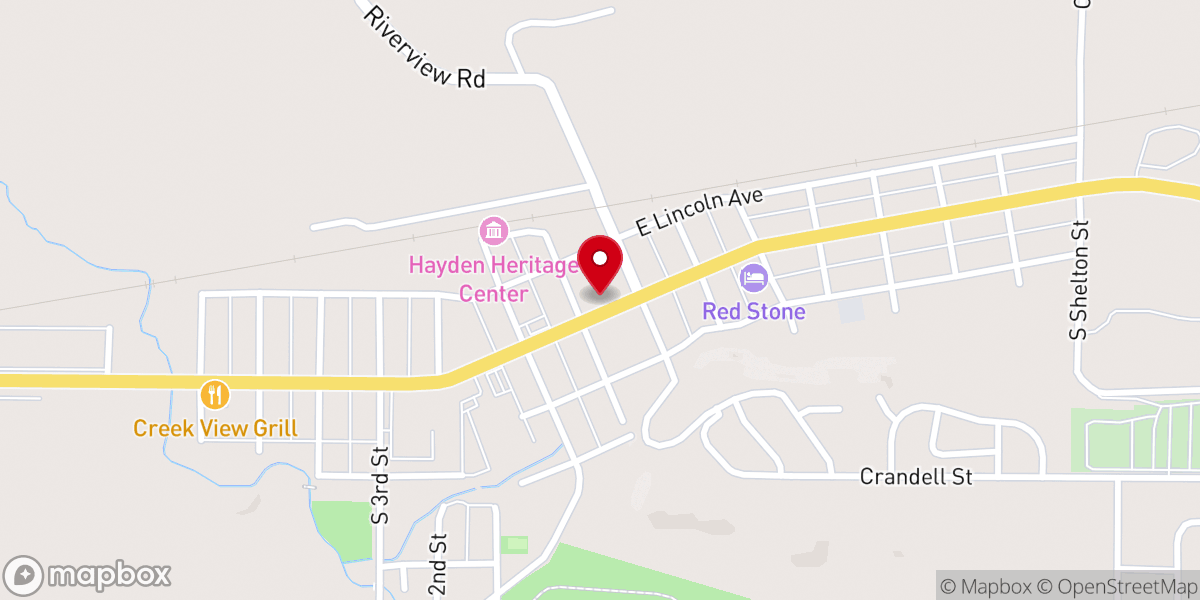 Map showing location of Hayden Town Hall