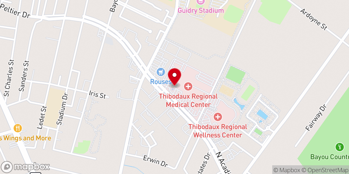 Map showing location of Thibodaux Regional Medical Center: Emergency Room