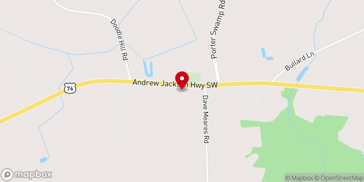 Map showing location of Porter Swamp Baptist Church
