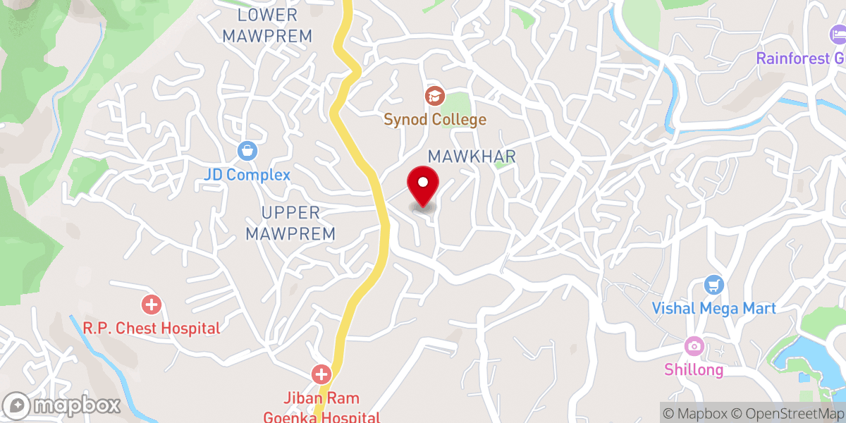 Map showing location of Church of God Qualapatty, Meghalaya and Assam