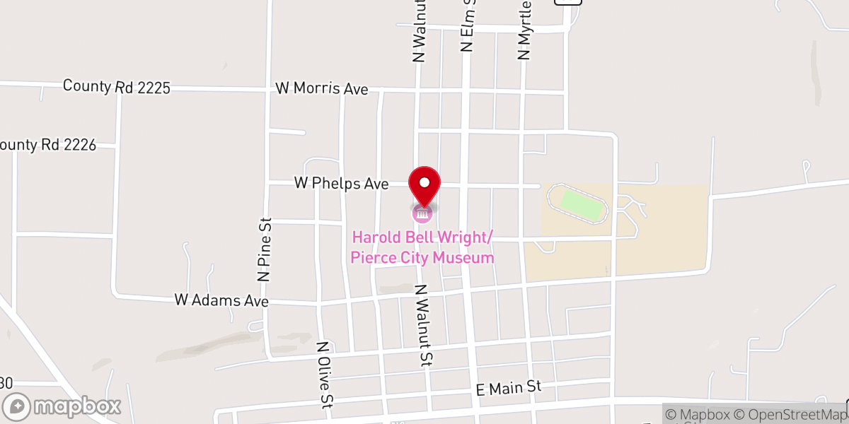 Map showing location of Harold Bell Wright/Pierce City Museum