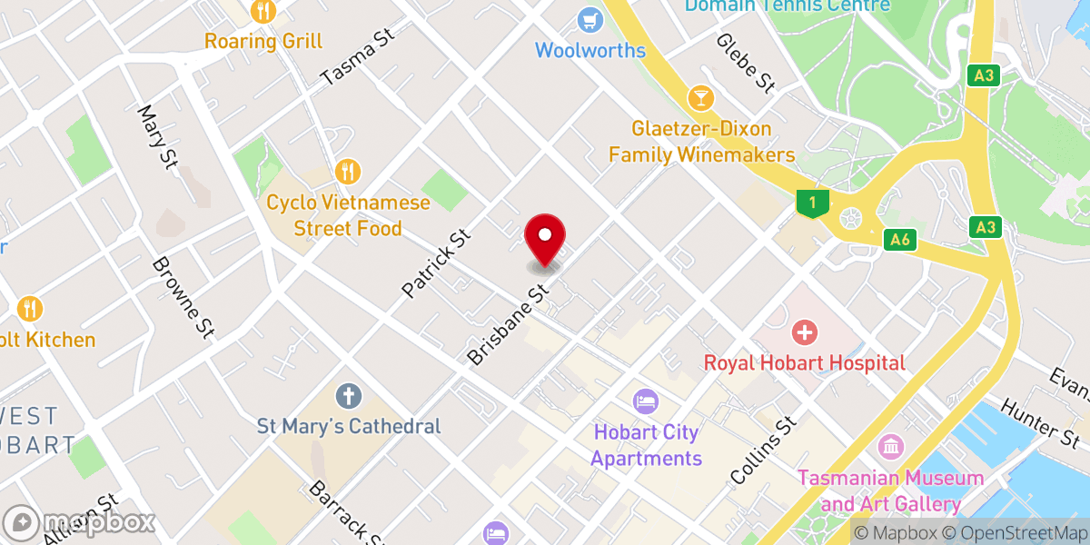 Map showing location of First Church of Christ Scientist Hobart