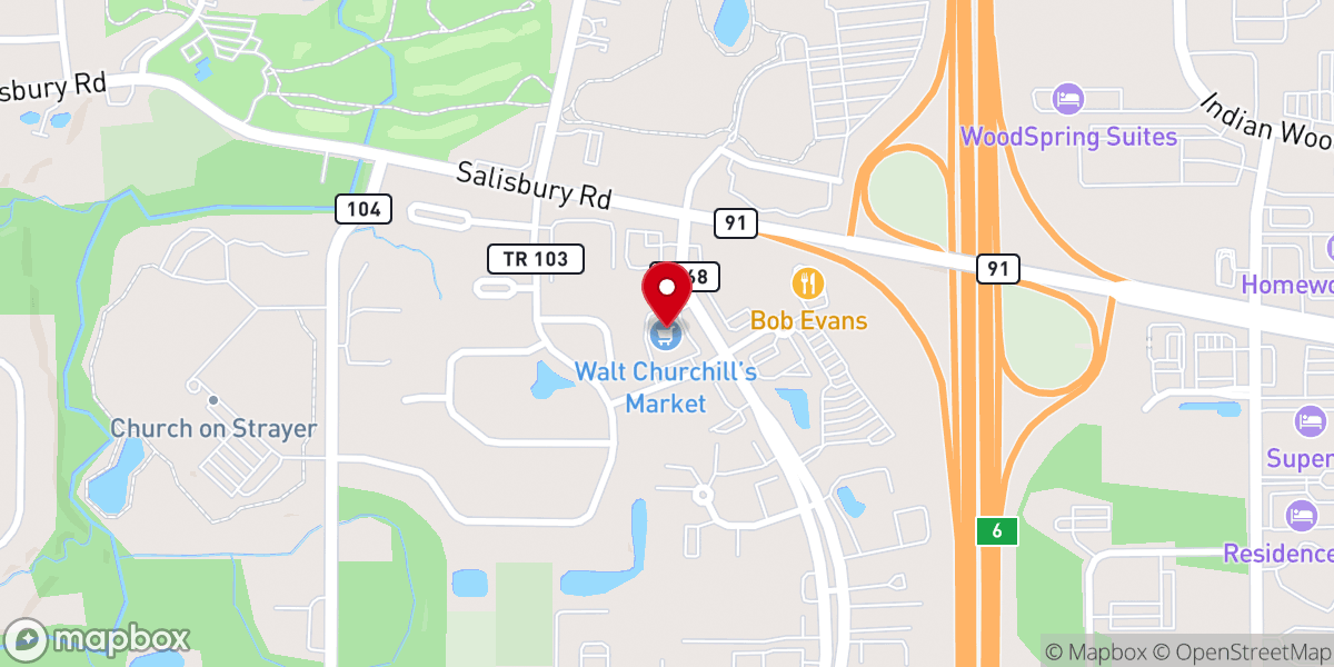 Map showing location of Walt Churchill's Market- Maumee