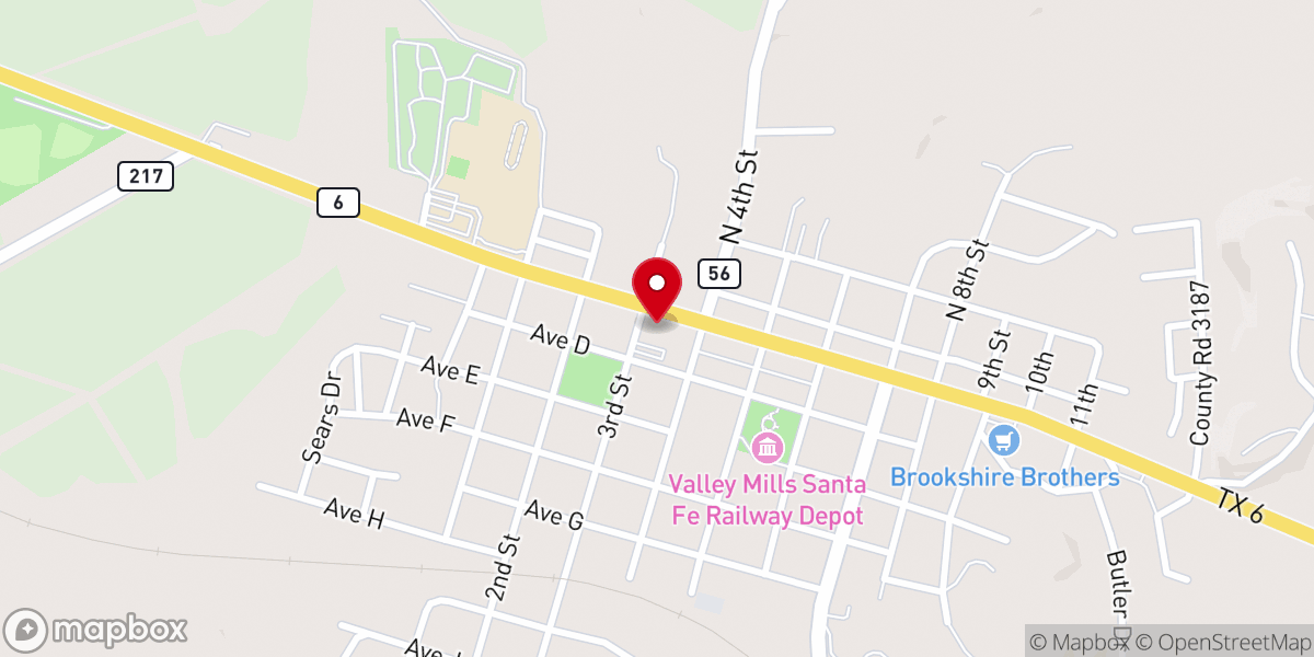 Map showing location of First Baptist Church Valley Mills