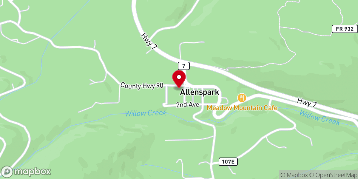 Map showing location of Allenspark Community Church