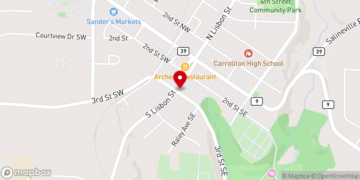 Map showing location of Carrollton First United Methodist Church