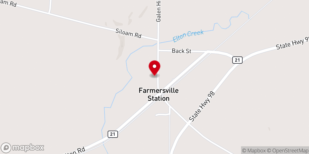 Map showing location of Farmersville Baptist Church