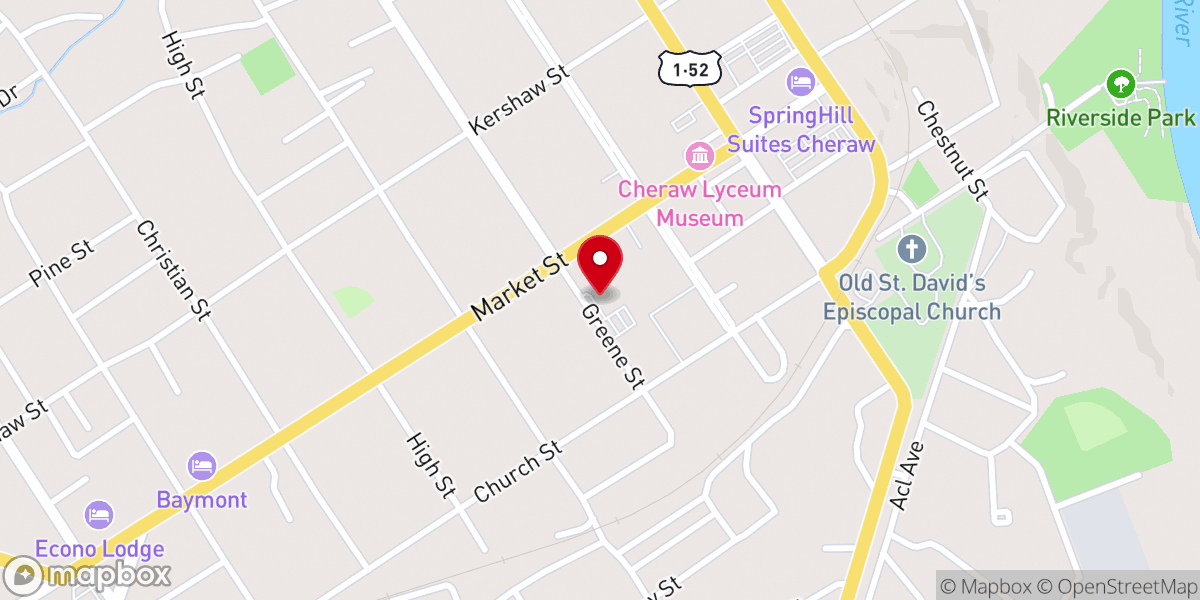 Map showing location of Cheraw First Baptist Church