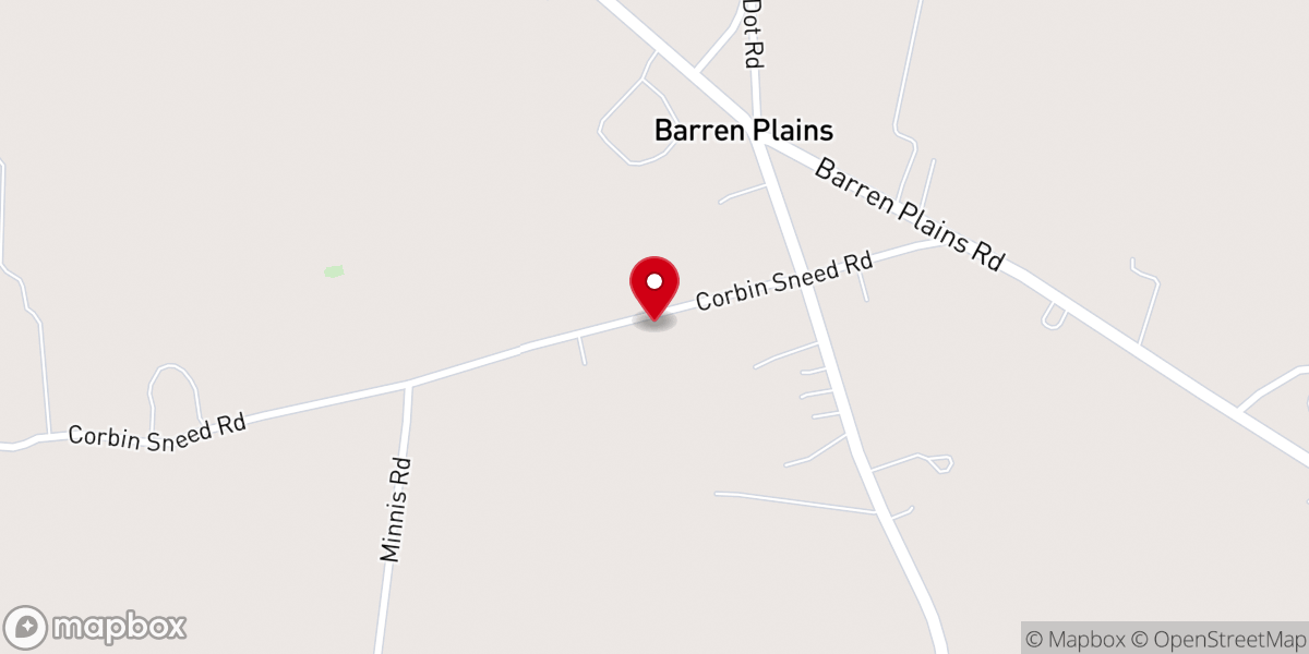 Map showing location of Barren Plains Baptist Church