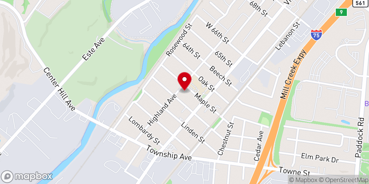 Map showing location of Highland Avenue Baptist Church